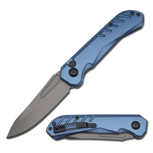 2022-Blue Survival Military Switch Blade Pocket Knife 8 Inch Overall