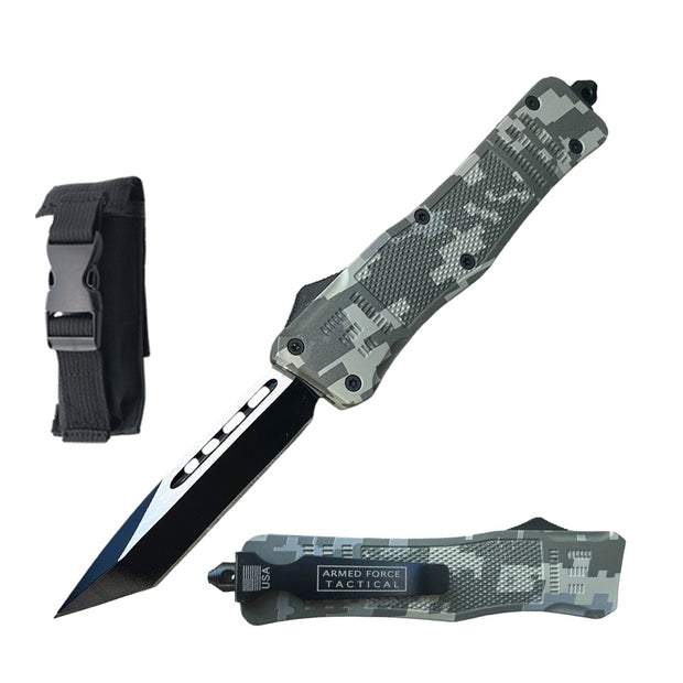 1012- 8.25" Digital Camo Tracker OTF Dual Action Automatic Tanto Pocket Knife