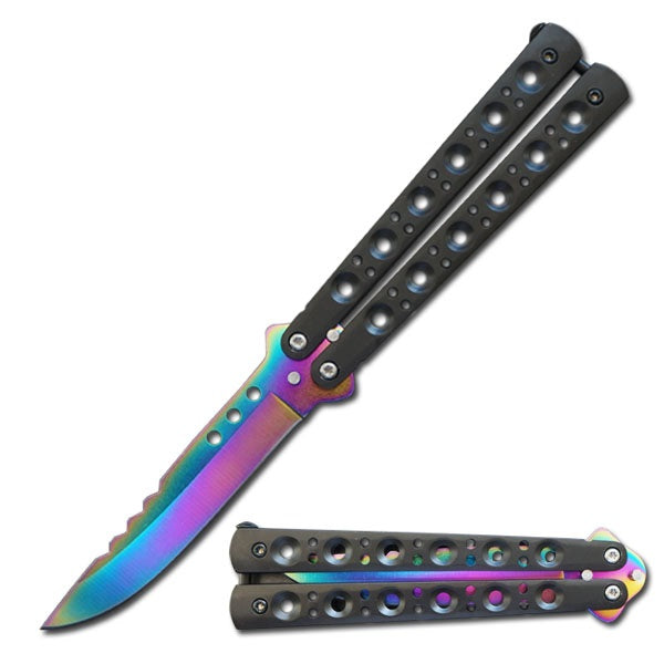 3017- 5.25" Closed Length Rainbow Renegade Balisong Butterfly Flipper Knife