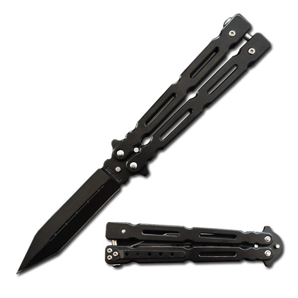 3008- Black Flipping Butterfly Knife Spear Point Blade