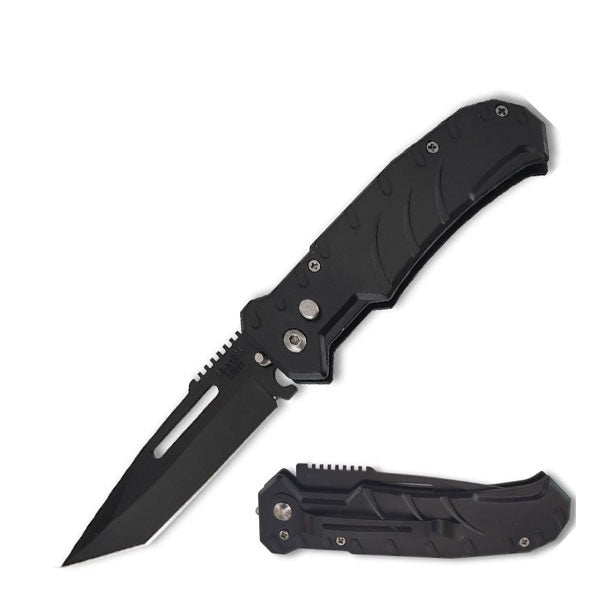 2028-4.5" Closed Black Ballistic Switch Blade Automatic Tanto Blade Knife
