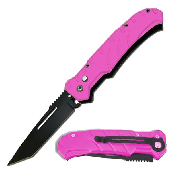 2029-4.5" Closed Pink Ballistic Switch Blade Automatic Tanto Blade Knife