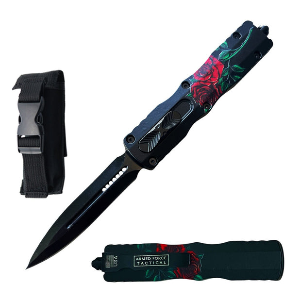 1011- 7" Black Rose Death Stalker Automatic Dual Action Out The Front Knife
