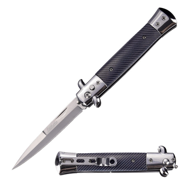 2010- 5" Closed Classic Stiletto Automatic Switch Blade Knife - Carbon Fiber