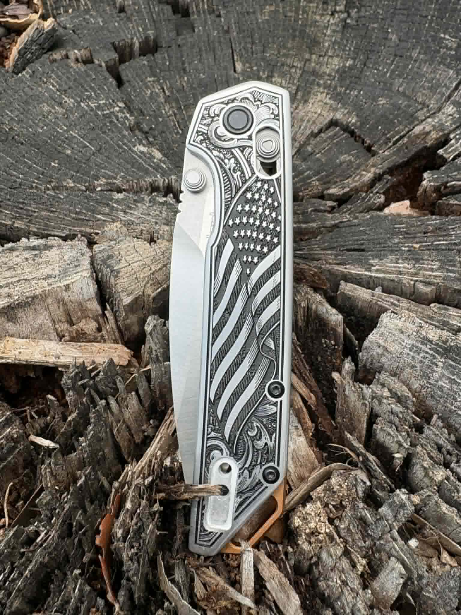 7018-Custom Engraved Kershaw Iridium - Flag
