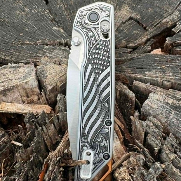 7018-Custom Engraved Kershaw Iridium - Flag