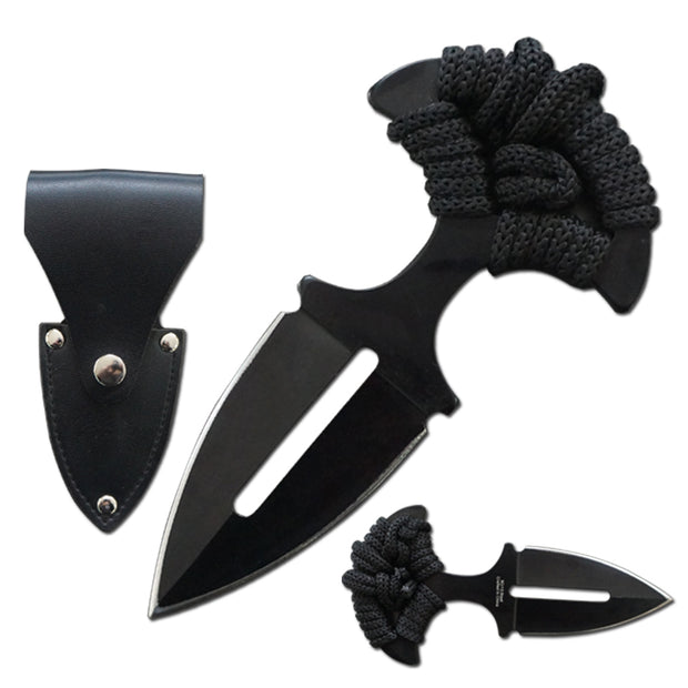 10002-Tactical Push Dagger Knife with Belt Sheath and Black Corded Grip