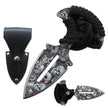 10001-Grey Skulls Push Dagger Knife with Black Corded Grip