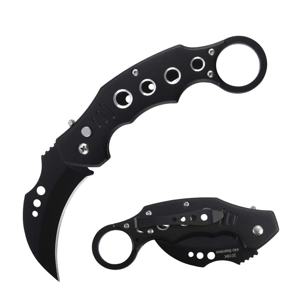2031-5" Closed Switch Blade Karambit Knife With Finger Ring - Black