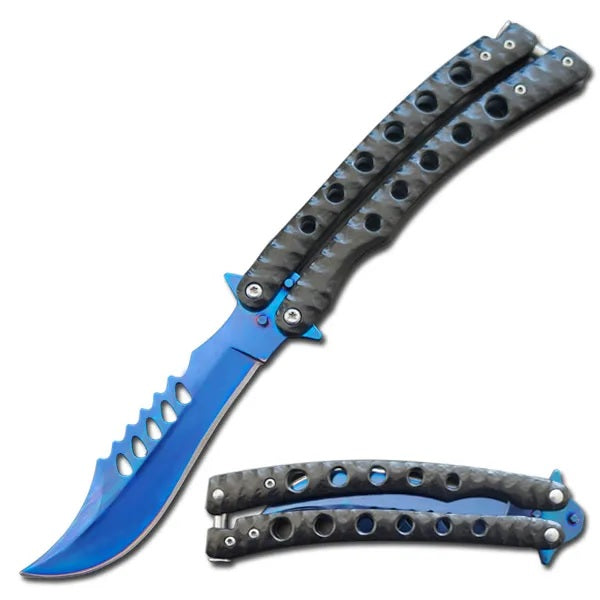 3007- 9" The Predator Curved Blue Blade Butterfly Knife