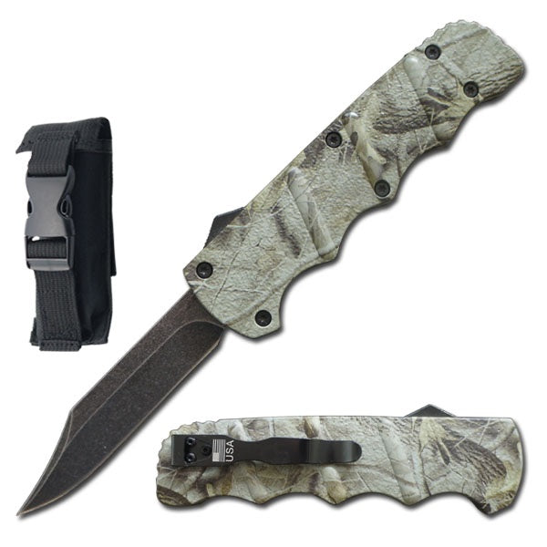 1032-8.75" Automatic Titan Green Camo OTF Drop Point Blade Knife