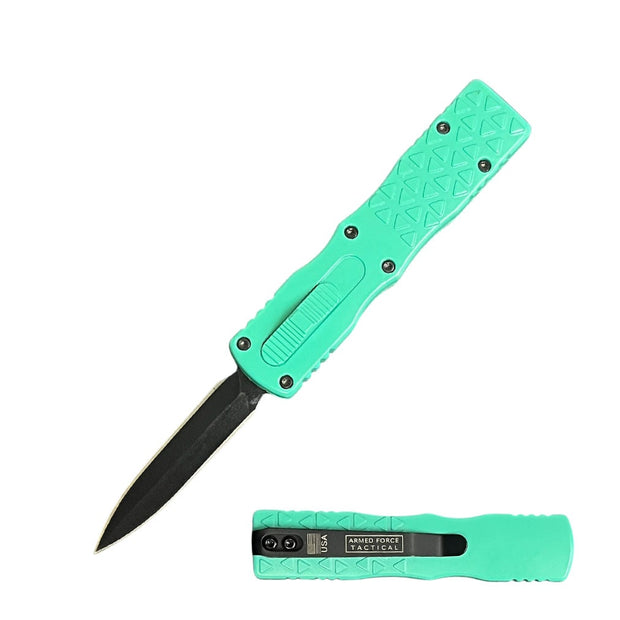 1000- 5.25" Rugged Teal Handle Mini OTF Automatic Knife