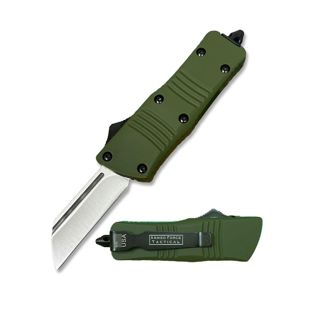 1002- 5.5" Wasp Mini Green Automatic OTF Knife Cleaver Point Blade