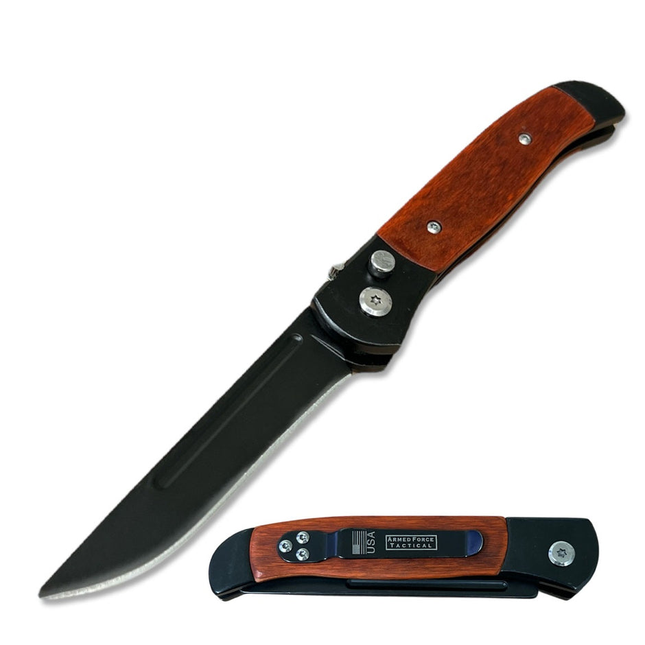 2005- 4.5" Closed Everyday Carry Clip Point Auto Switchblade Knife Wood