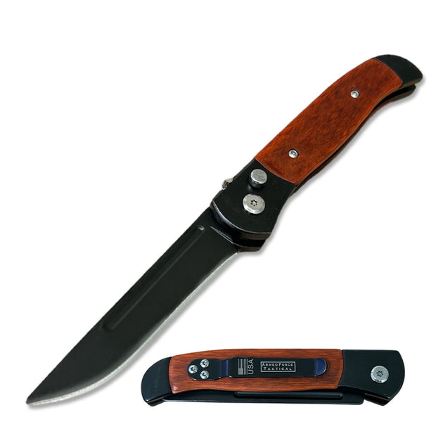 2005- 4.5" Closed Everyday Carry Clip Point Auto Switchblade Knife Wood