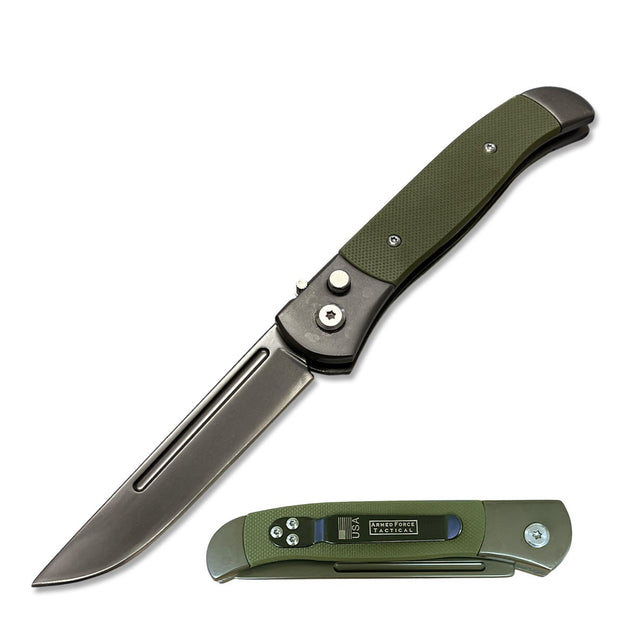 2006- 4.5" Closed Everyday Carry Clip Point Auto Switchblade Knife Green G10