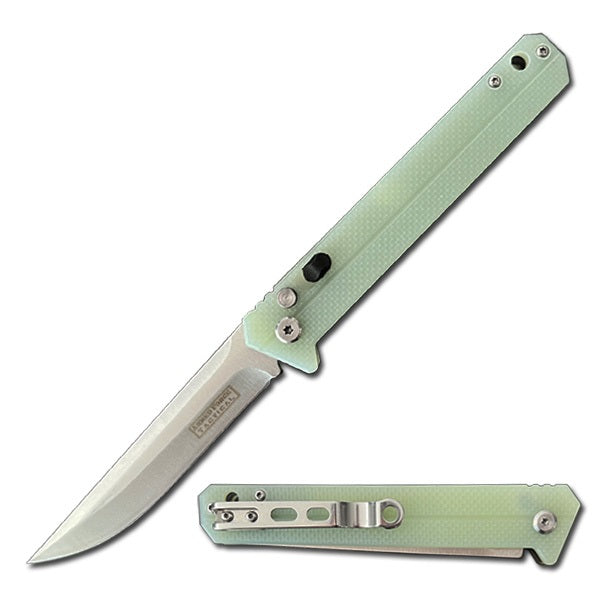 2017-9" EDC Drop Point Auto Switch Blade - Safety Lock - Jade G10 Handle