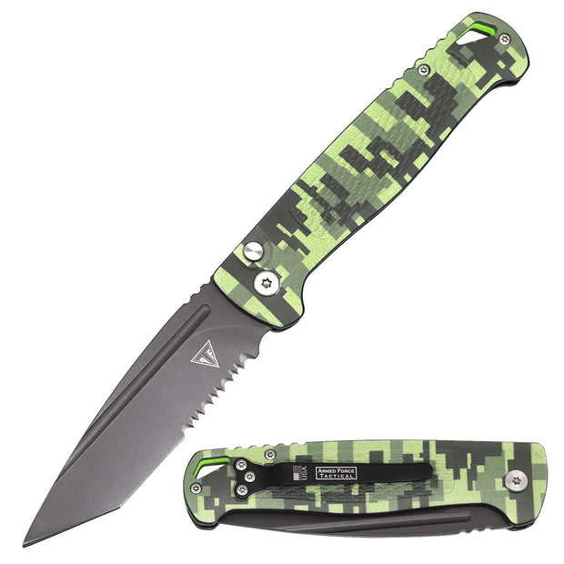 2019- Tanto Blade Camo SwitchBlade Automatic Pocket Knife Glows in Dark
