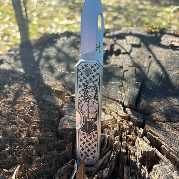 7011-Custom engraved Bear & Son Large Slip Joint Pocket Knife - Pin Up Girl