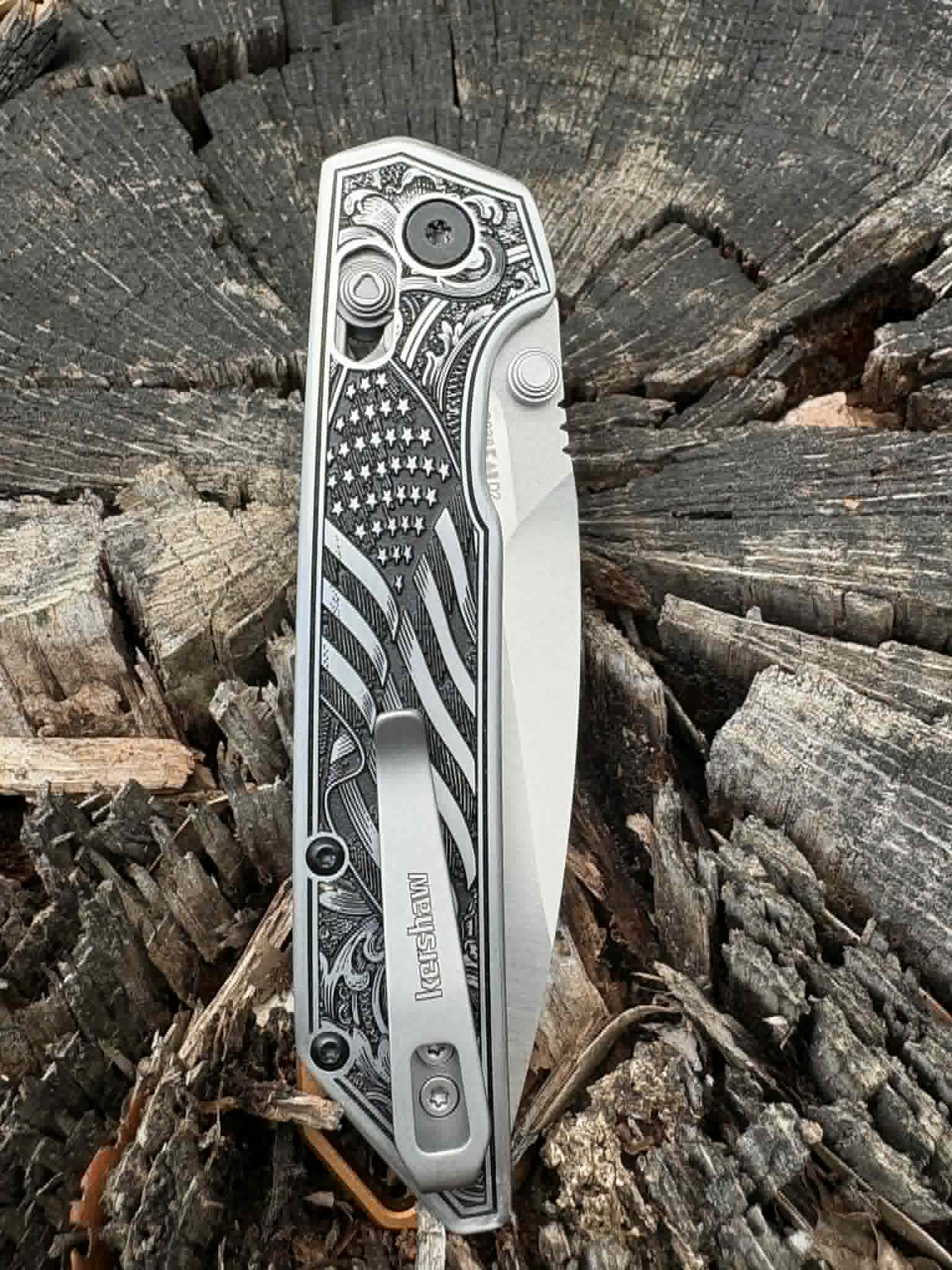 7018-Custom Engraved Kershaw Iridium - Flag