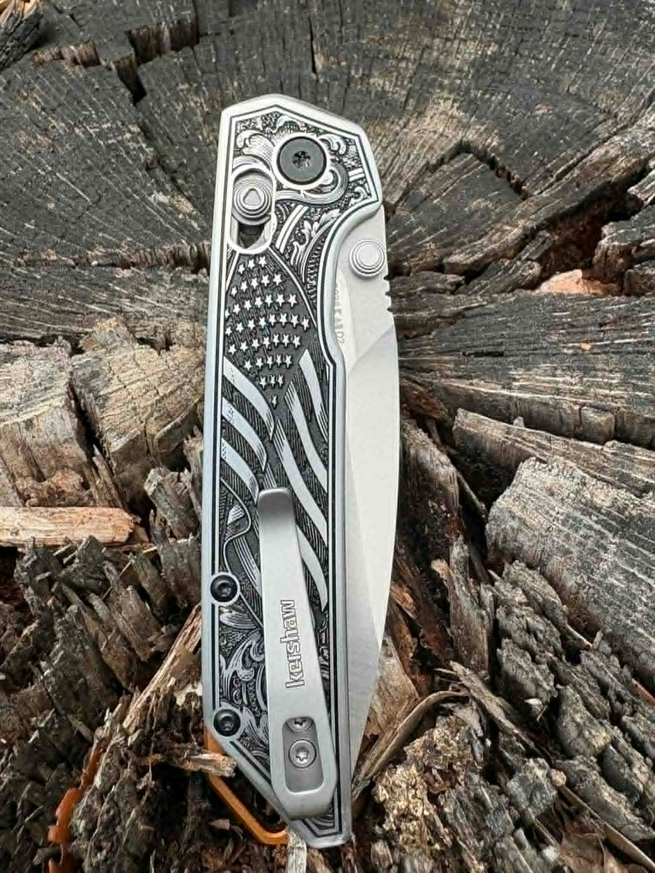 7018-Custom Engraved Kershaw Iridium - Flag