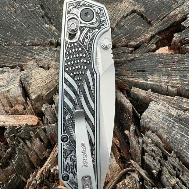 7018-Custom Engraved Kershaw Iridium - Flag