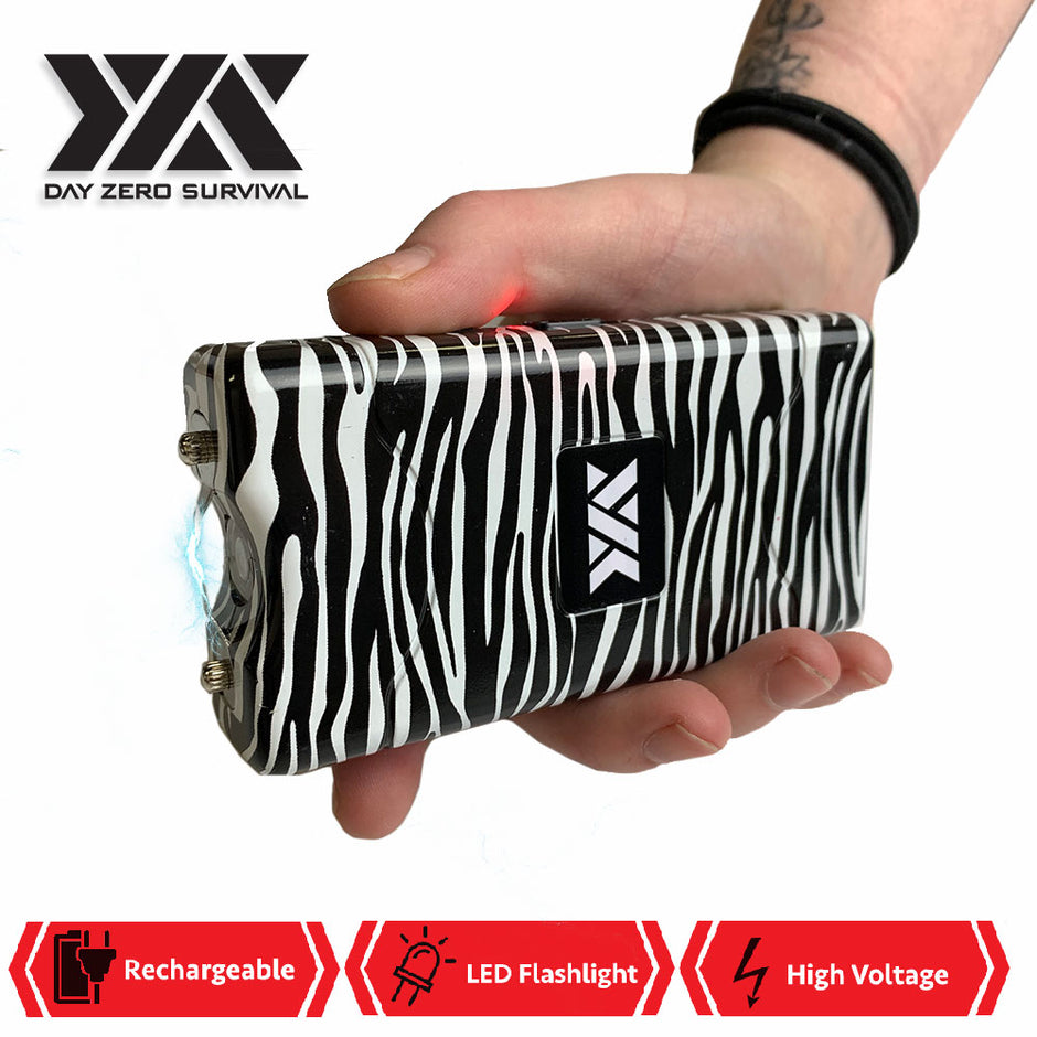 6011-DZS 10 Million Volt Self Defense Zebra Print Stun Gun Rechargeable LED FlashLight