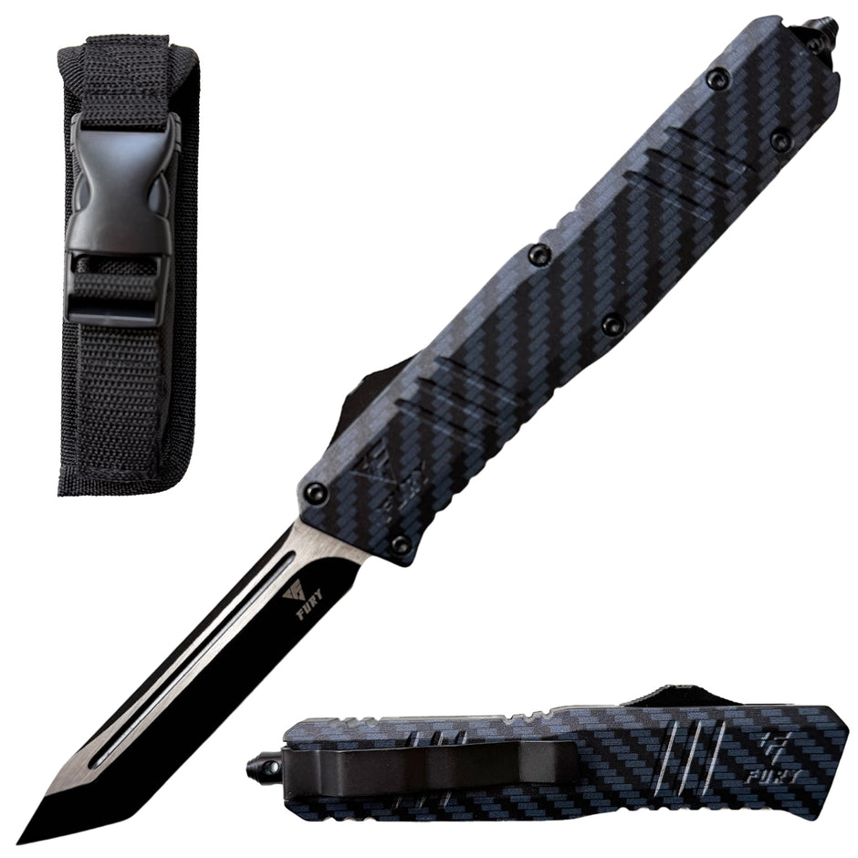 1016-8.5" Carbon Fiber Phantom Tanto Blade Automatic OTF Out the Front Knife