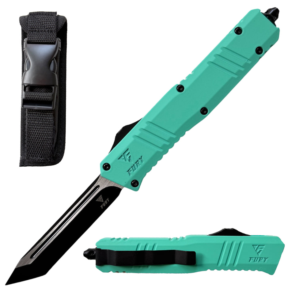 1035-8.5" Tiffany Teal Blue Tanto Blade Automatic OTF Out the Front Knife
