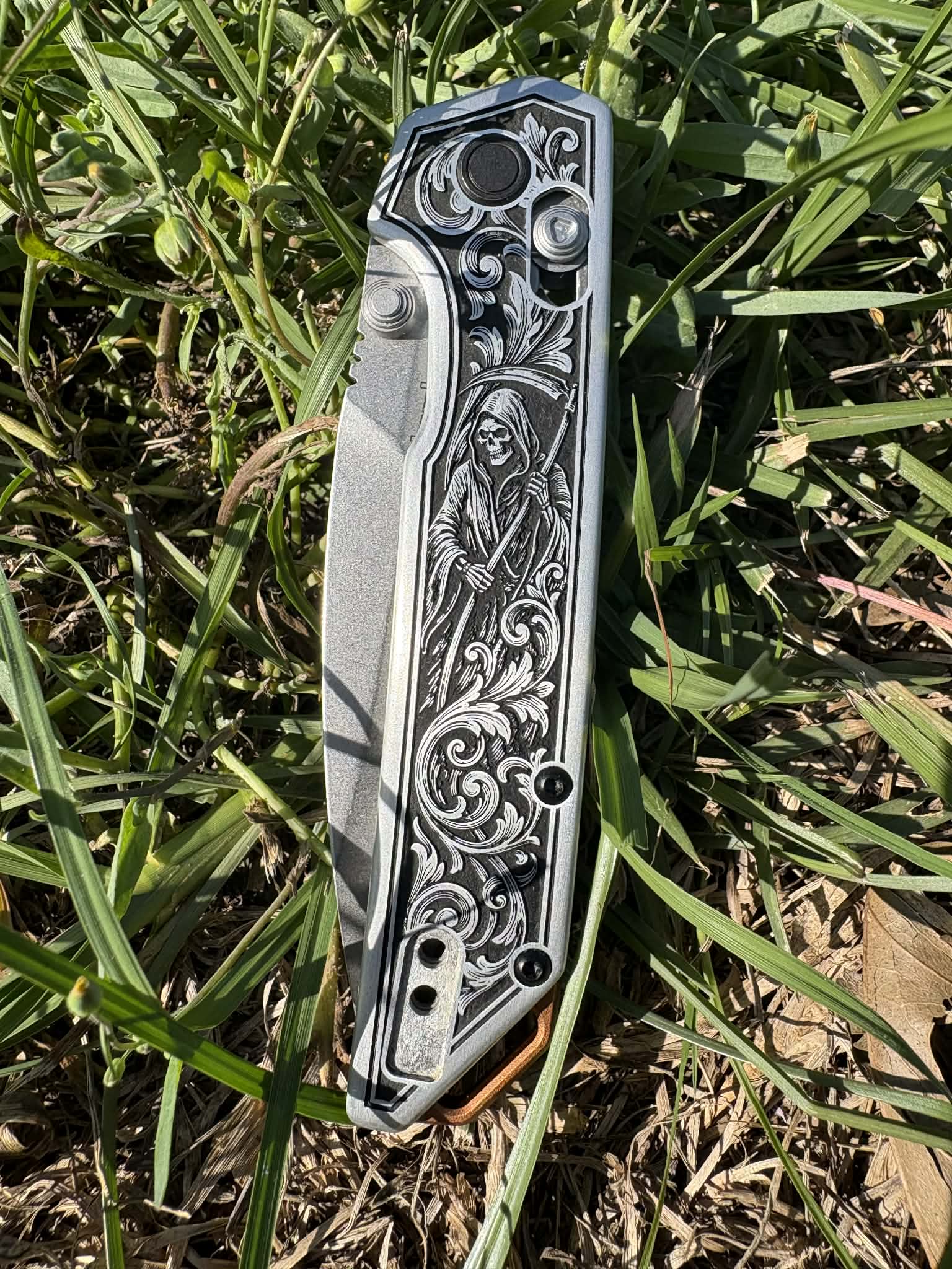 7015- Kershaw Iridium Duralock - Custom Engraved - Grim Reaper