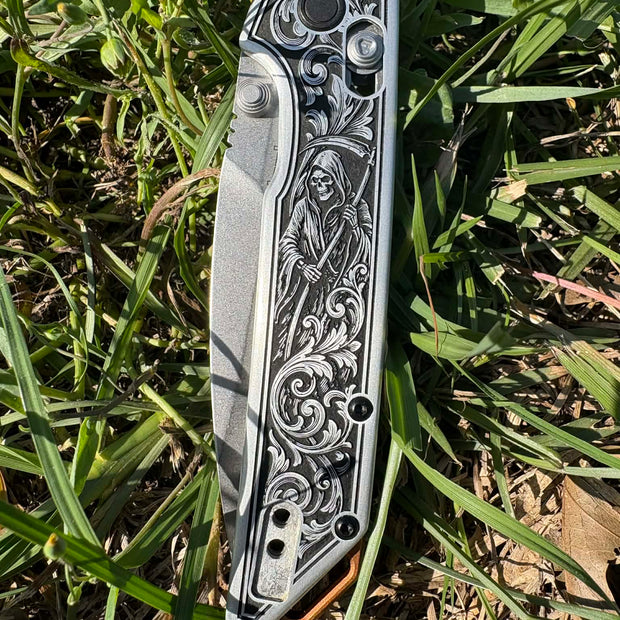 7015- Kershaw Iridium Duralock - Custom Engraved - Grim Reaper