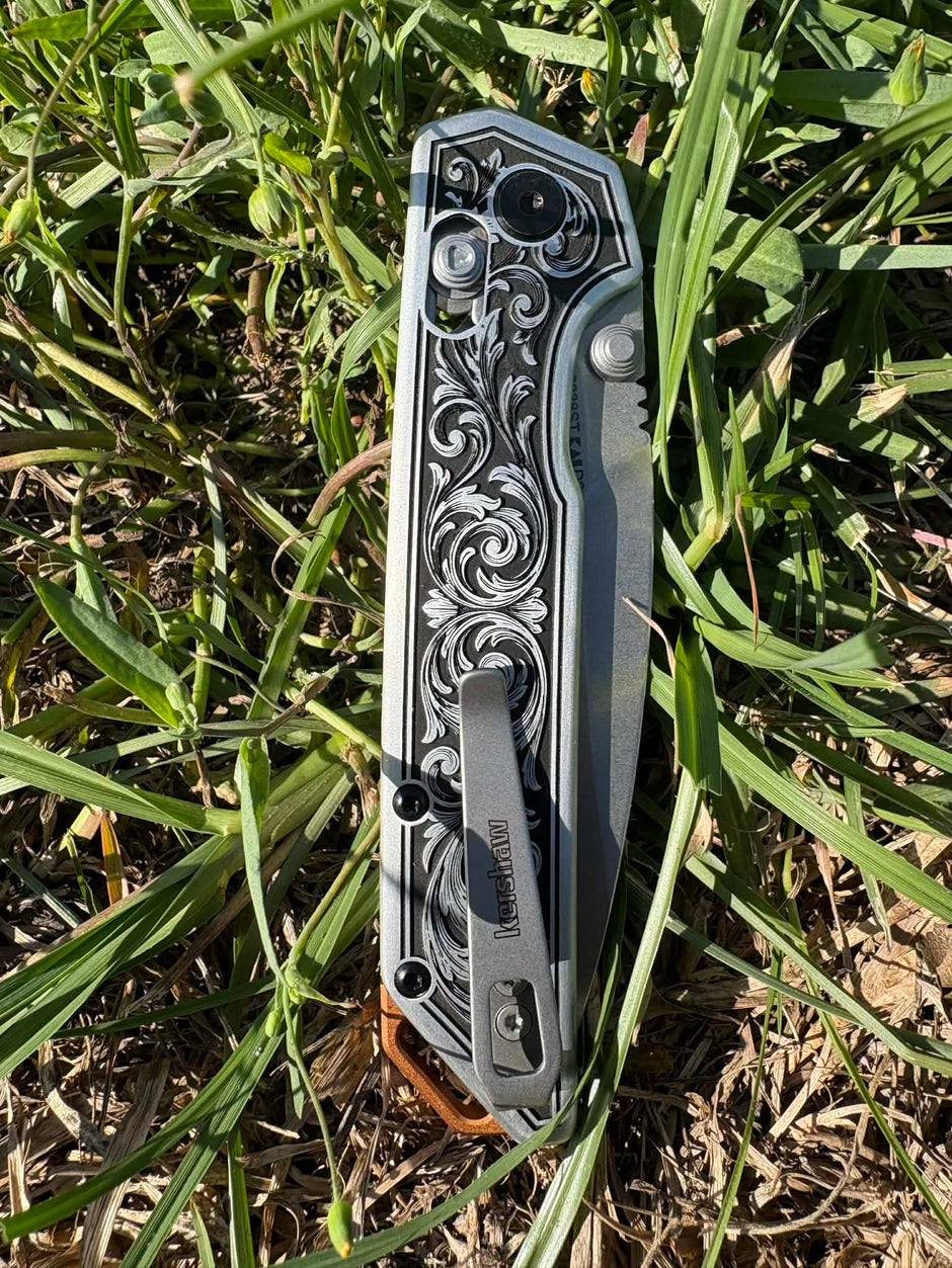7015- Kershaw Iridium Duralock - Custom Engraved - Grim Reaper