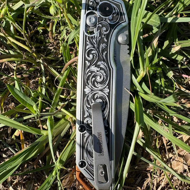 7015- Kershaw Iridium Duralock - Custom Engraved - Grim Reaper