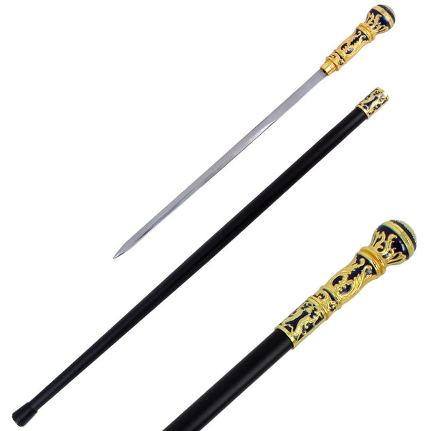 4001- 36" Golden Blue Knob Deluxe Steel Cane Sword