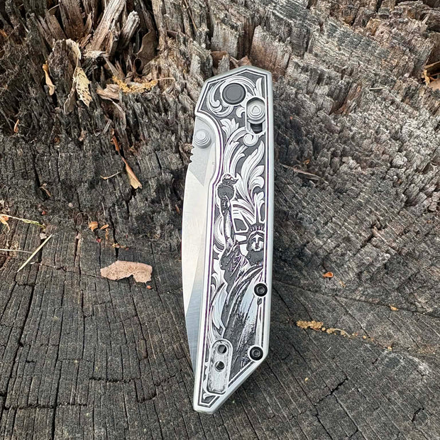7012- Custom engraved Kershaw Iridium lockblade pocketknife - Statue Of Liberty